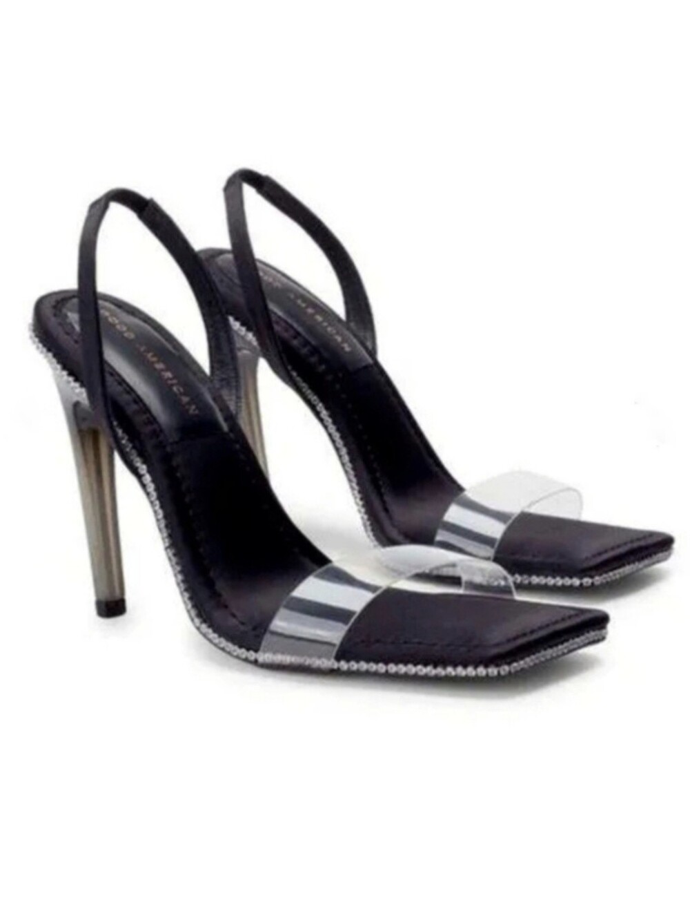 Good American NWT Crystal Crush Lucite Rhinestone Sling Back Heels